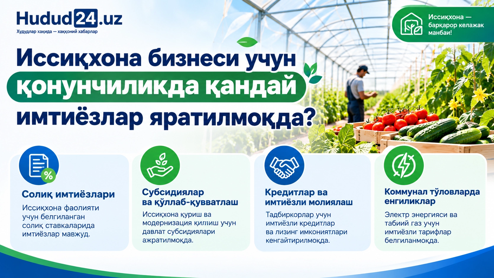 Иссиқхона бизнеси учун қонунчиликда қандай имтиёзлар яратилмоқда?