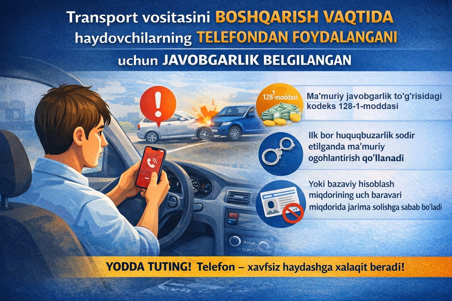Рулда телефондан фойдаланиш ҳаёт учун хавфли
