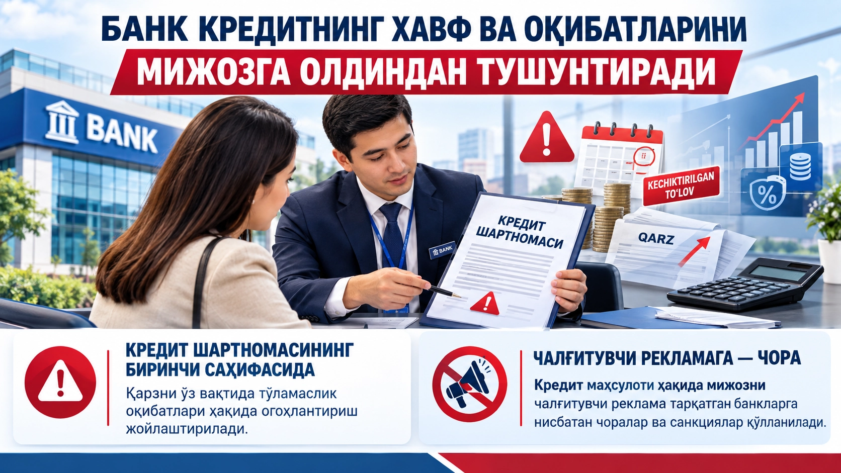 Банк кредитнинг хавф ва оқибатларини мижозга олдиндан тушунтиради