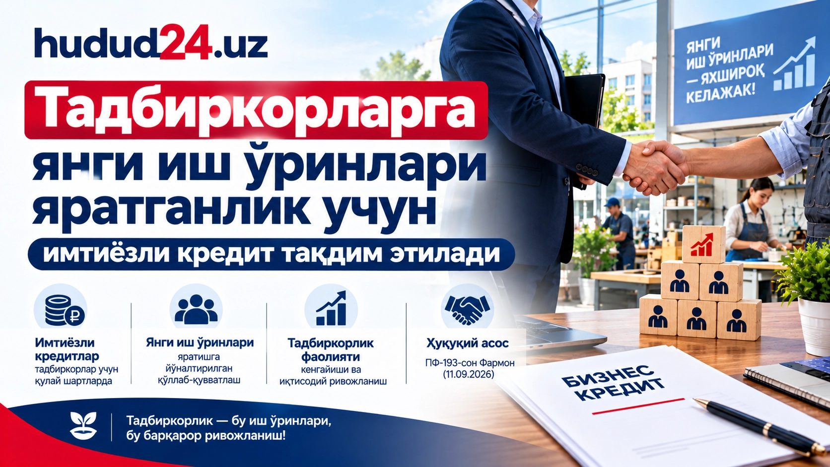 Тадбиркорларга янги иш ўринлари яратиш учун қандай имтиёзли кредит имкониятлари берилмоқда?