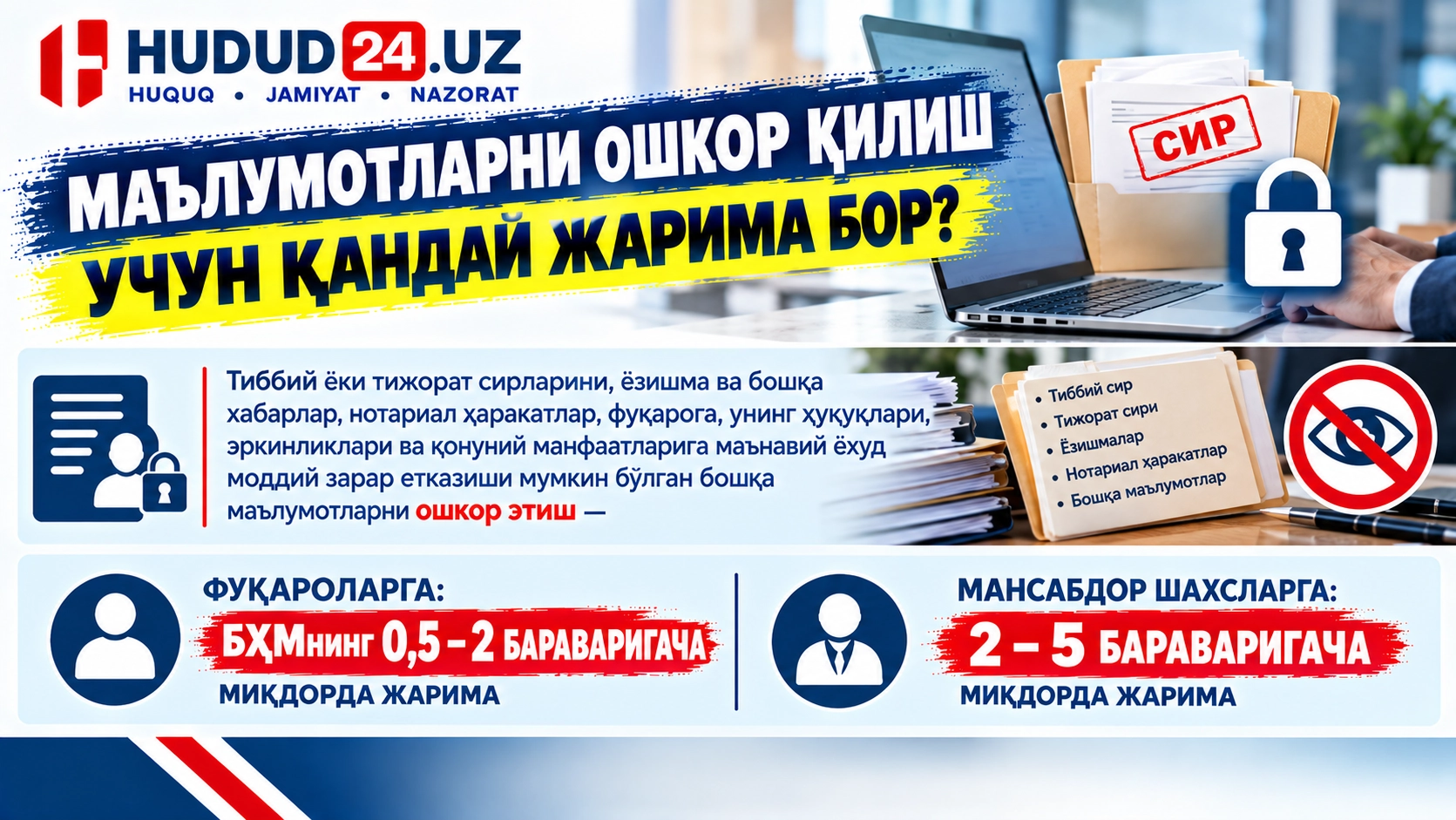 Маълумотларни ошкор қилиш учун қандай жарима бор?
