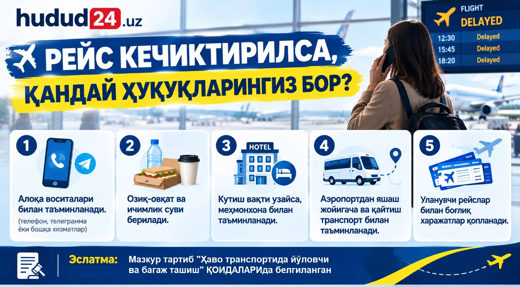 Рейс кечиктирилса қандай ҳуқуқларингиз бор?