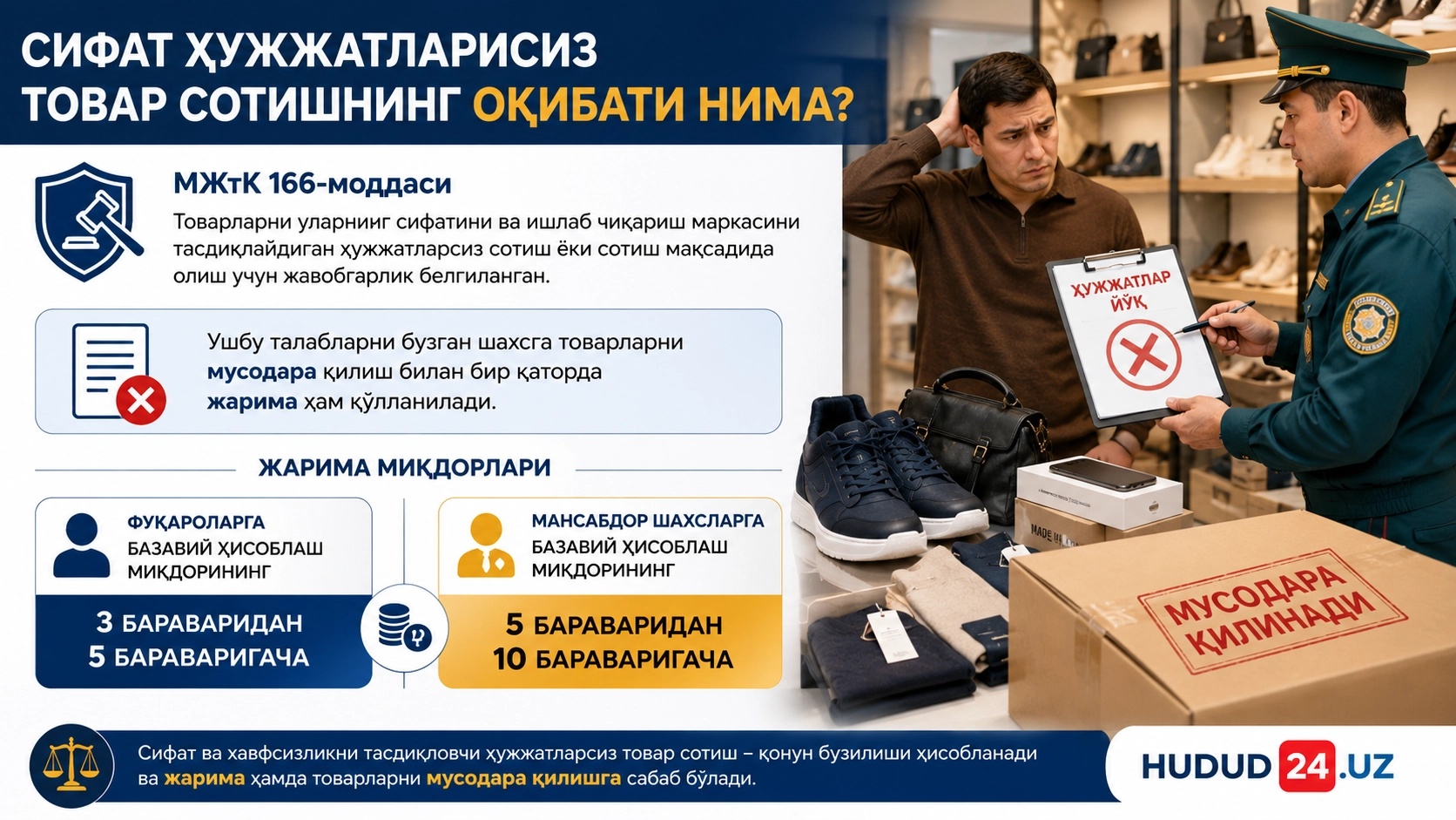 Сифат ҳужжатларисиз товар сотишнинг оқибати нима?