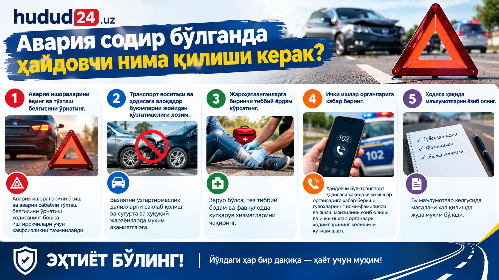 Авария содир бўлганда ҳайдовчи қандай мажбуриятларни бажариши шарт?