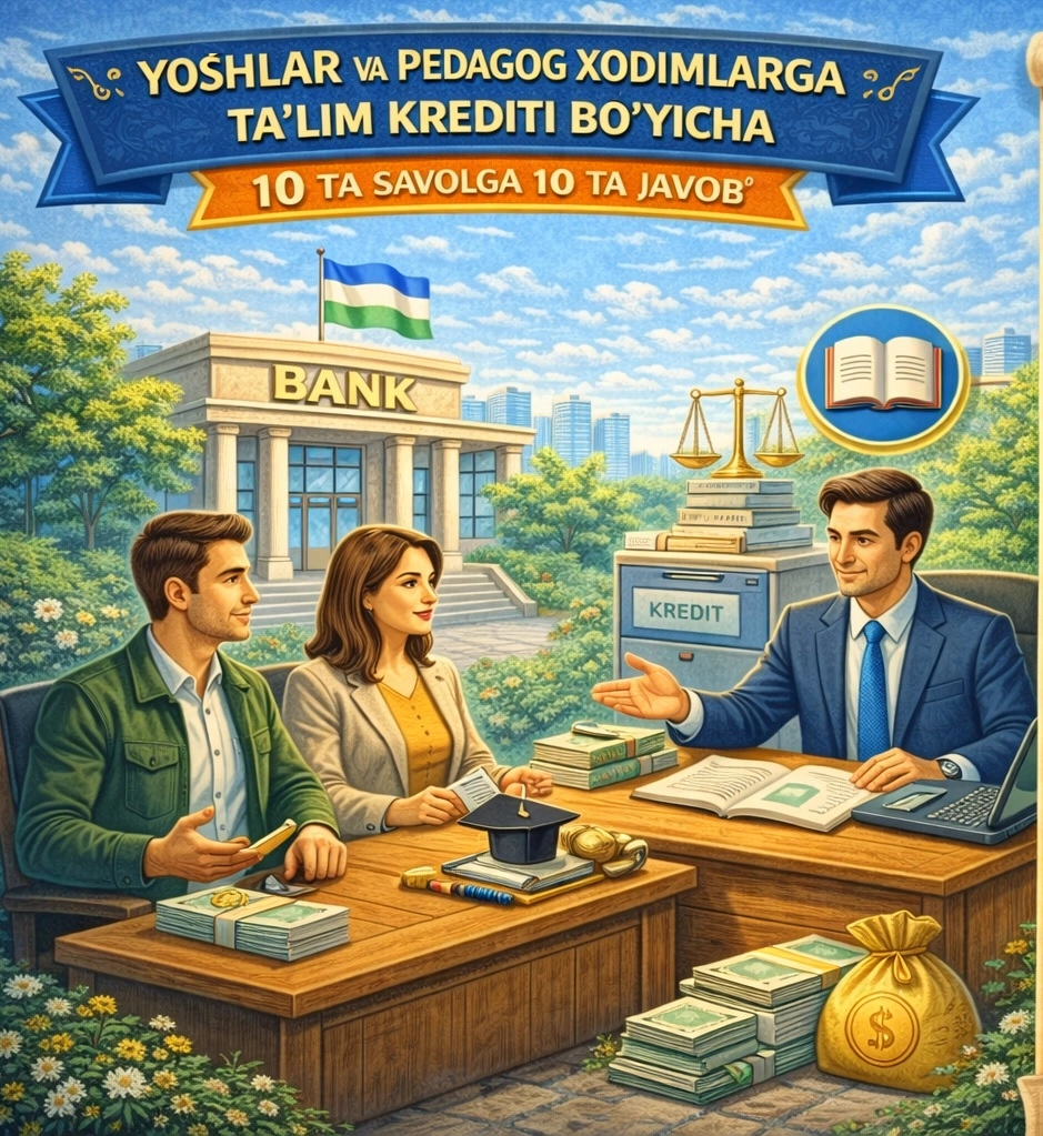 Ёшлар ва педагог ходимларга таълим кредитини ажратиш бўйича 10 та саволга 10 та жавоб