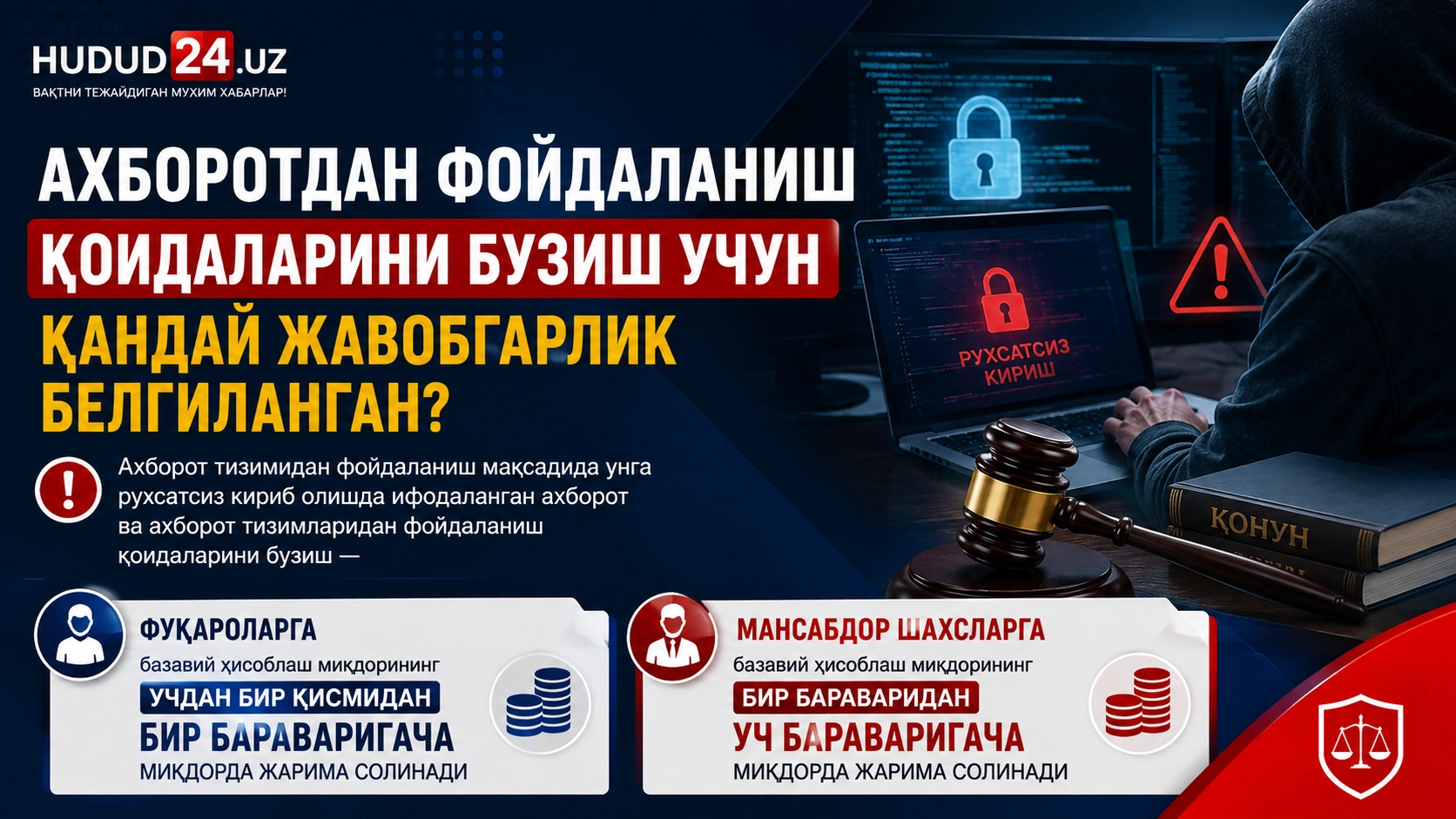 Ахборотдан фойдаланиш қоидаларини бузиш учун қандай жавобгарлик белгиланган?