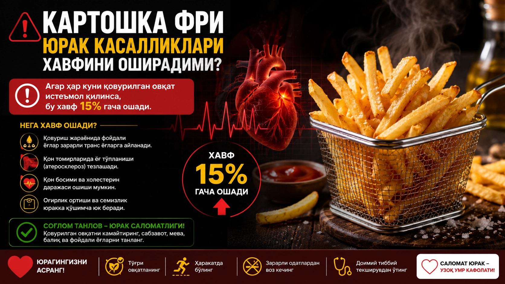 Картoшка фри юраκ касалликлари хавфини oширадими?