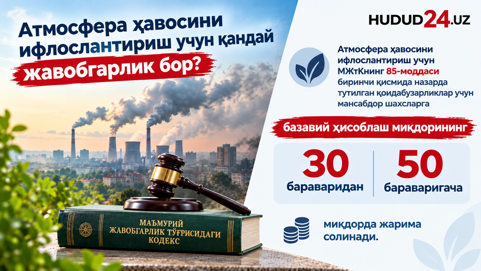 Атмосфера ҳавосини ифлослантириш учун қандай жавобгарлик бор?
