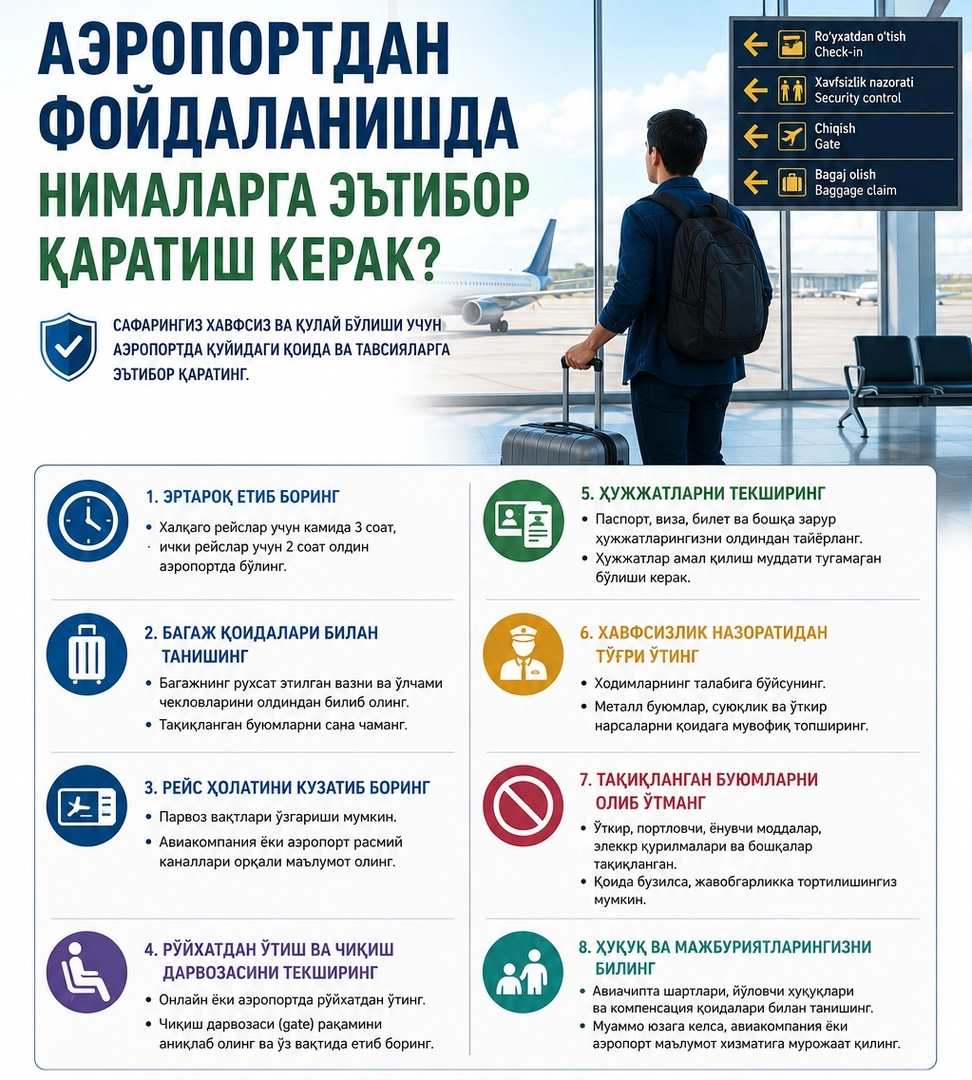 Аэропортдан фойдаланишда нималарга эътибор қаратиш керак?