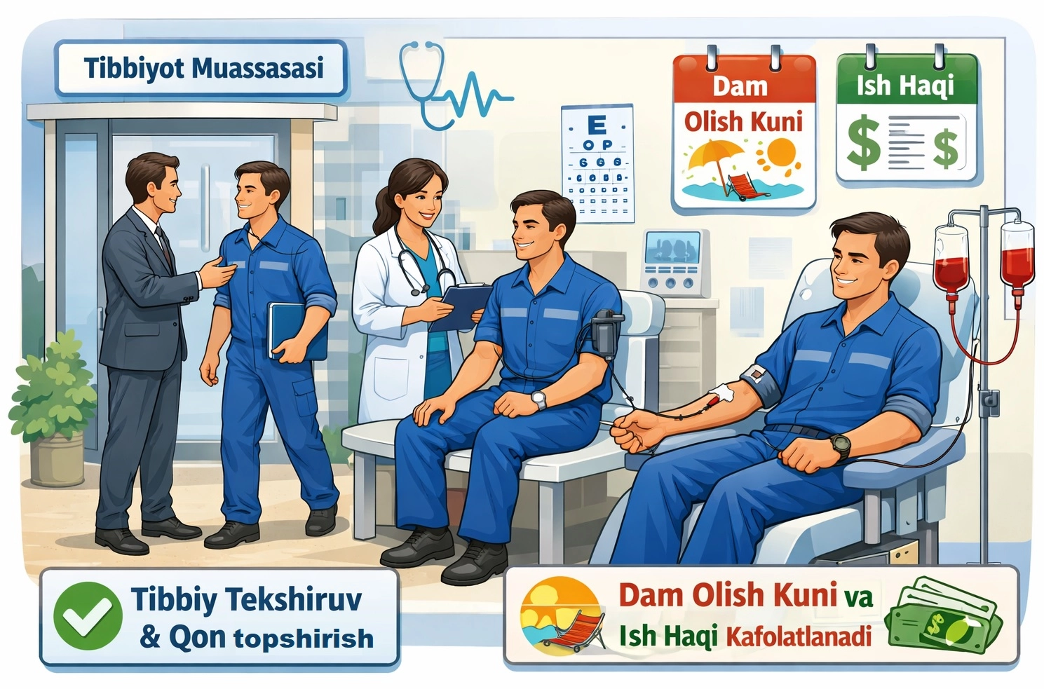 Қон топширган ходимга иш ҳақи ва дам олиш куни кафолатланади
