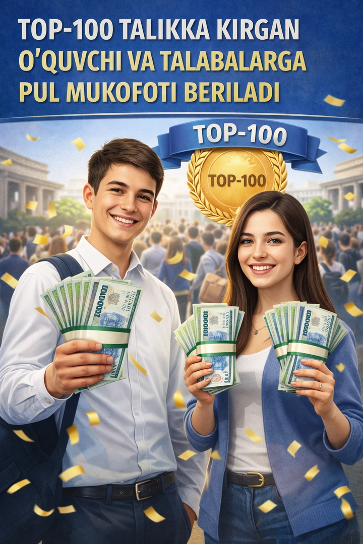 Топ-100 таликка кирган ўқувчи ва талабаларга пул мукофоти берилади