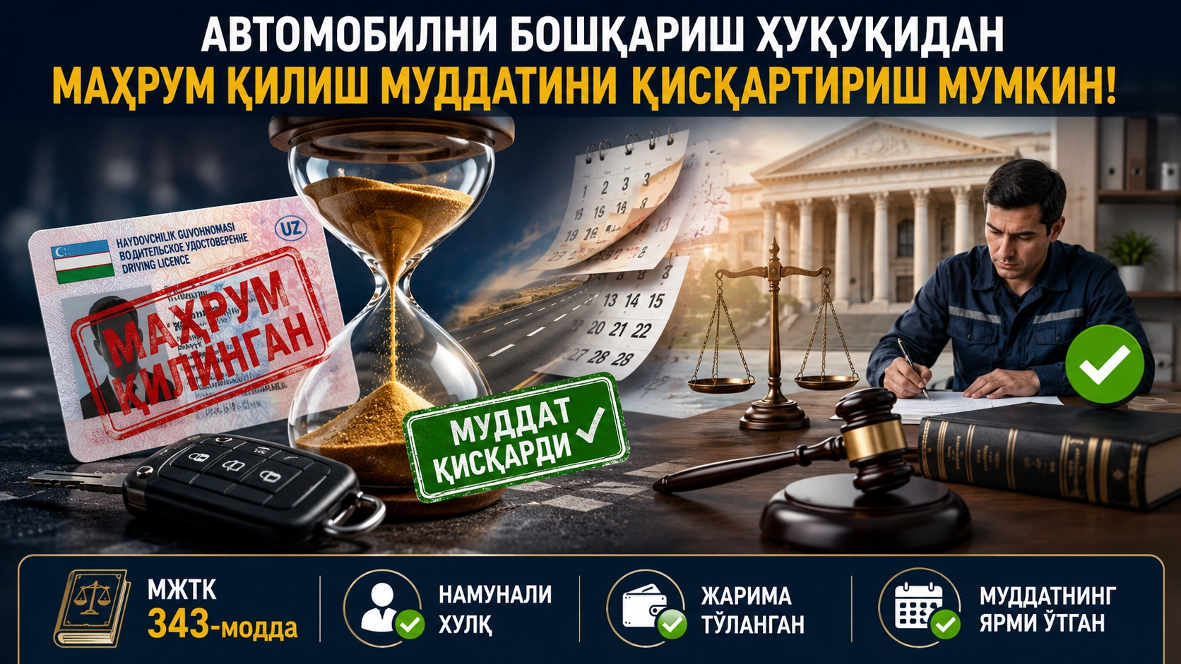 Машинани бошқариш ҳуқуқидан маҳрум қилиш муддатини қисқартириш мумкинми?
