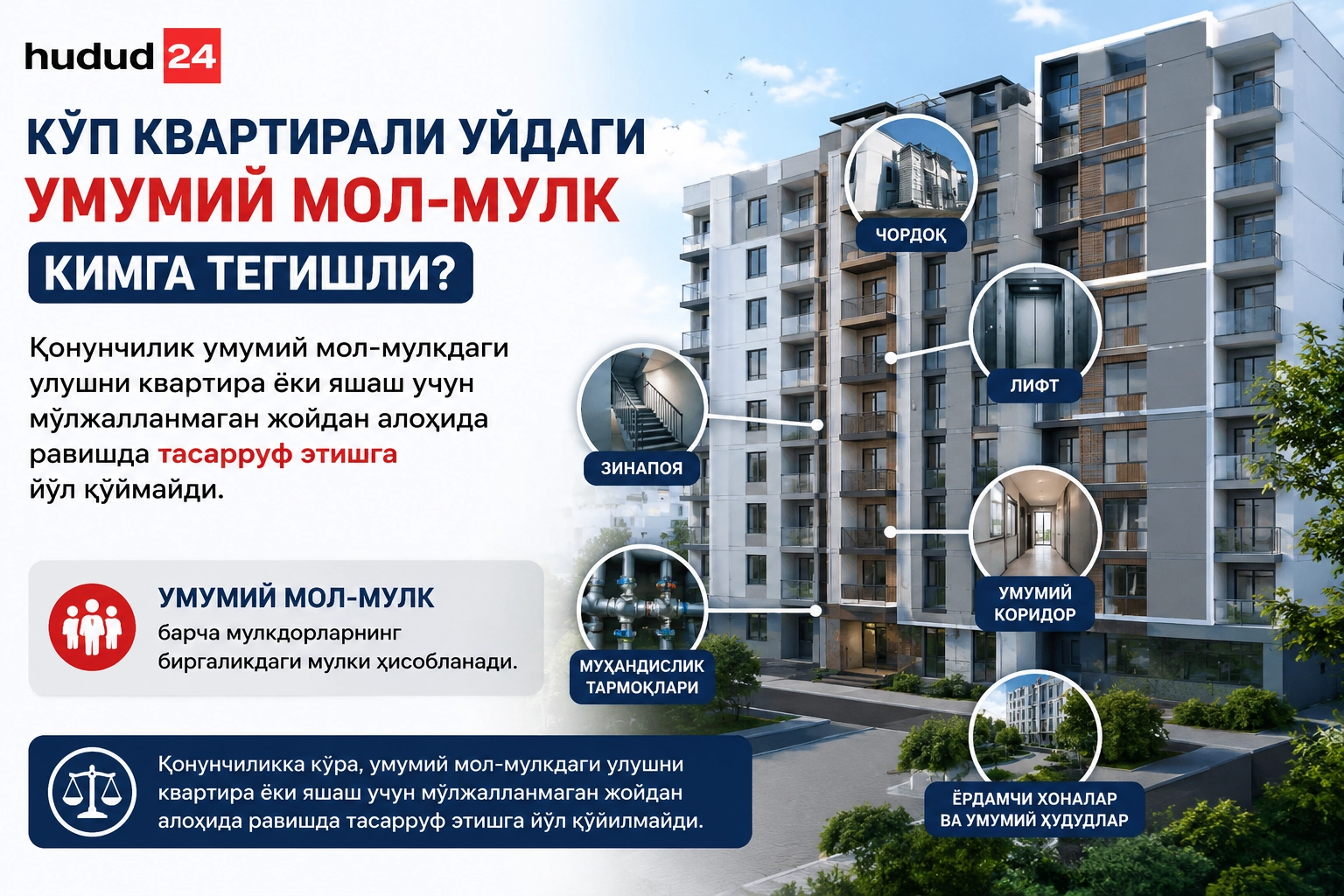 Кўп квартирали уйдаги умумий мол-мулк кимга тегишли?