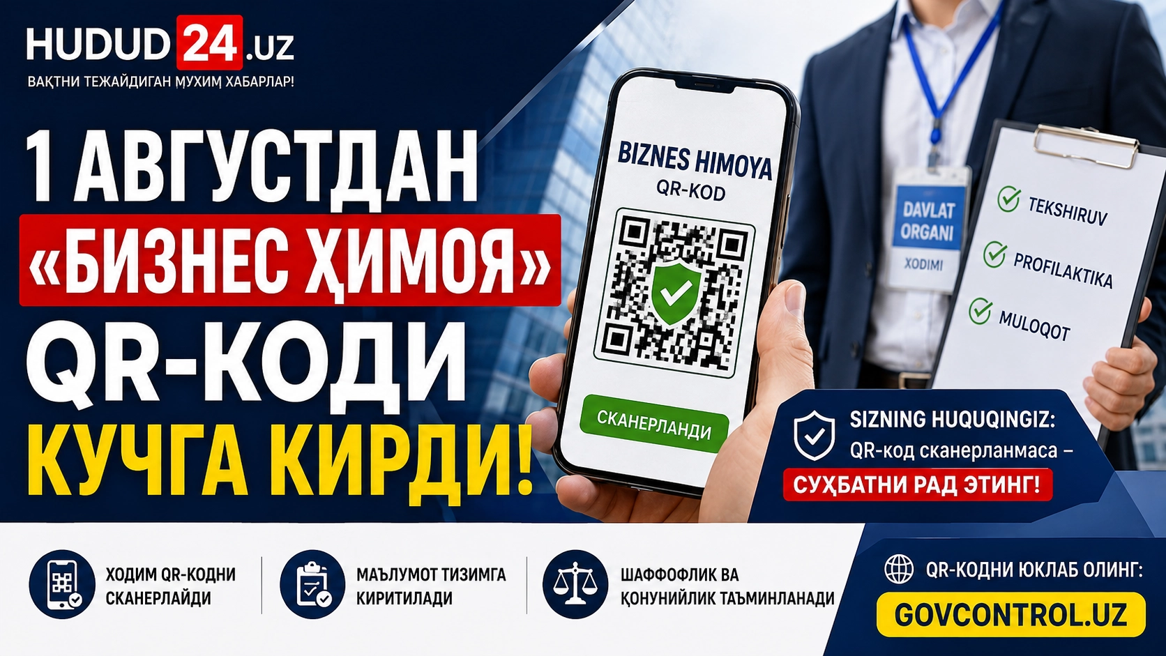 1 августдан «Бизнес ҳимоя» QR-коди кучга кирди: тадбиркорлар қандай ҳуқуқларга эга?