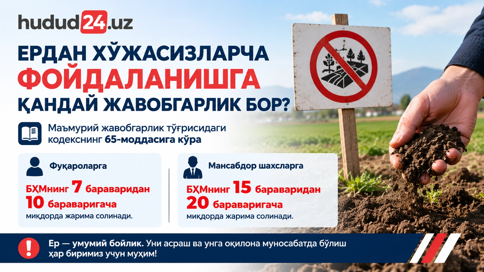 Ердан хўжасизларча фойдаланиш учун қандай жавобгарлик бор?