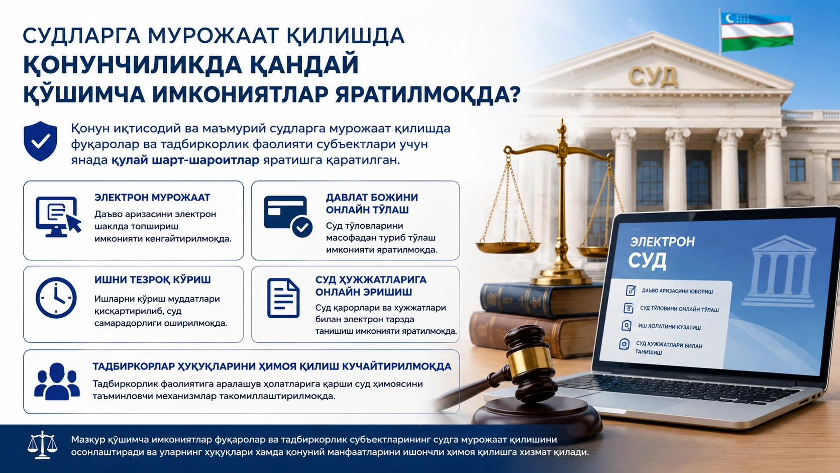 Судларга мурожаат қилишда қонунчиликда қандай қўшимча имкониятлар яратилмоқда?