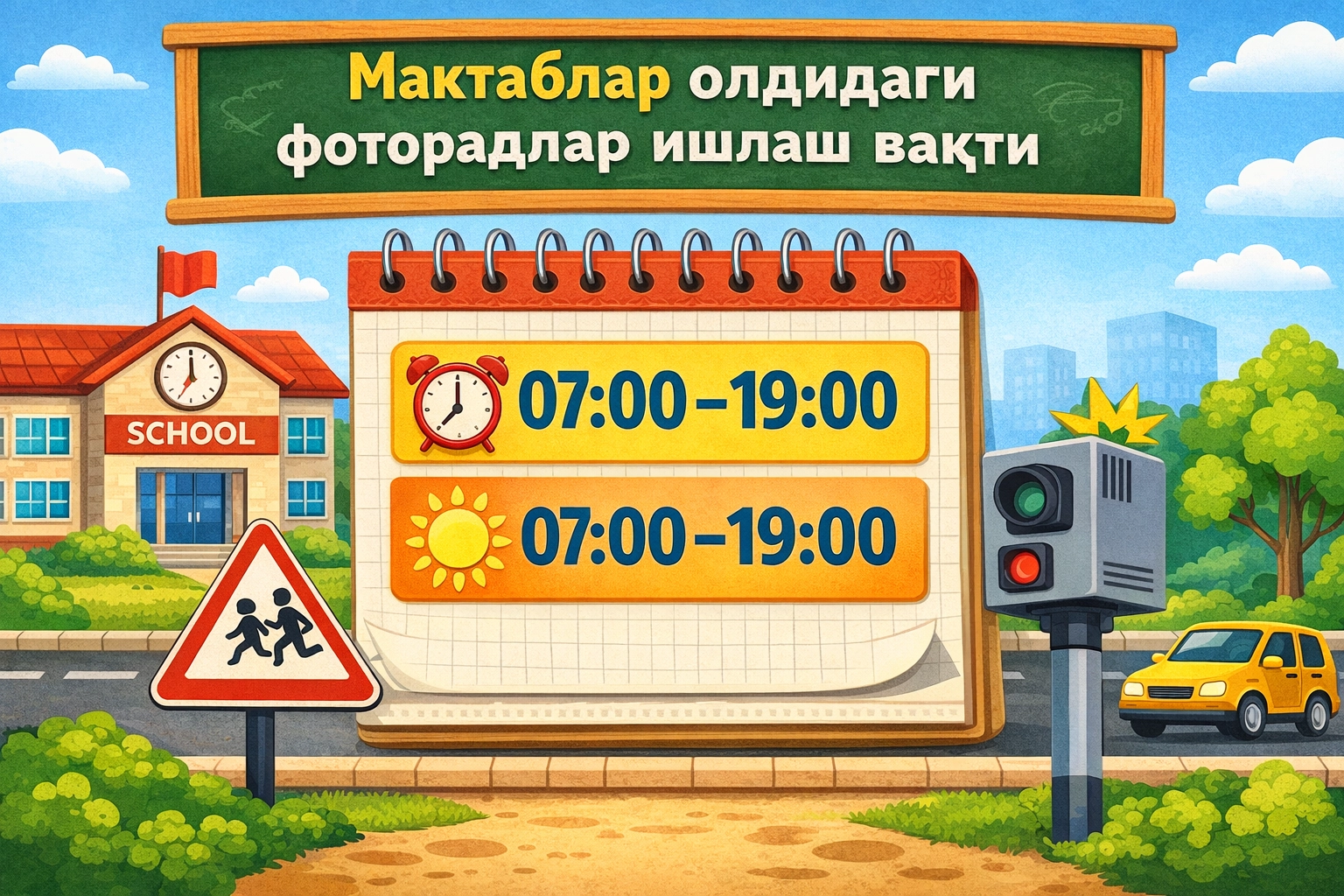 Мактаблар олдида махсус фоторадарлар куннинг қайси вақтлари оралиғида ишлайди?