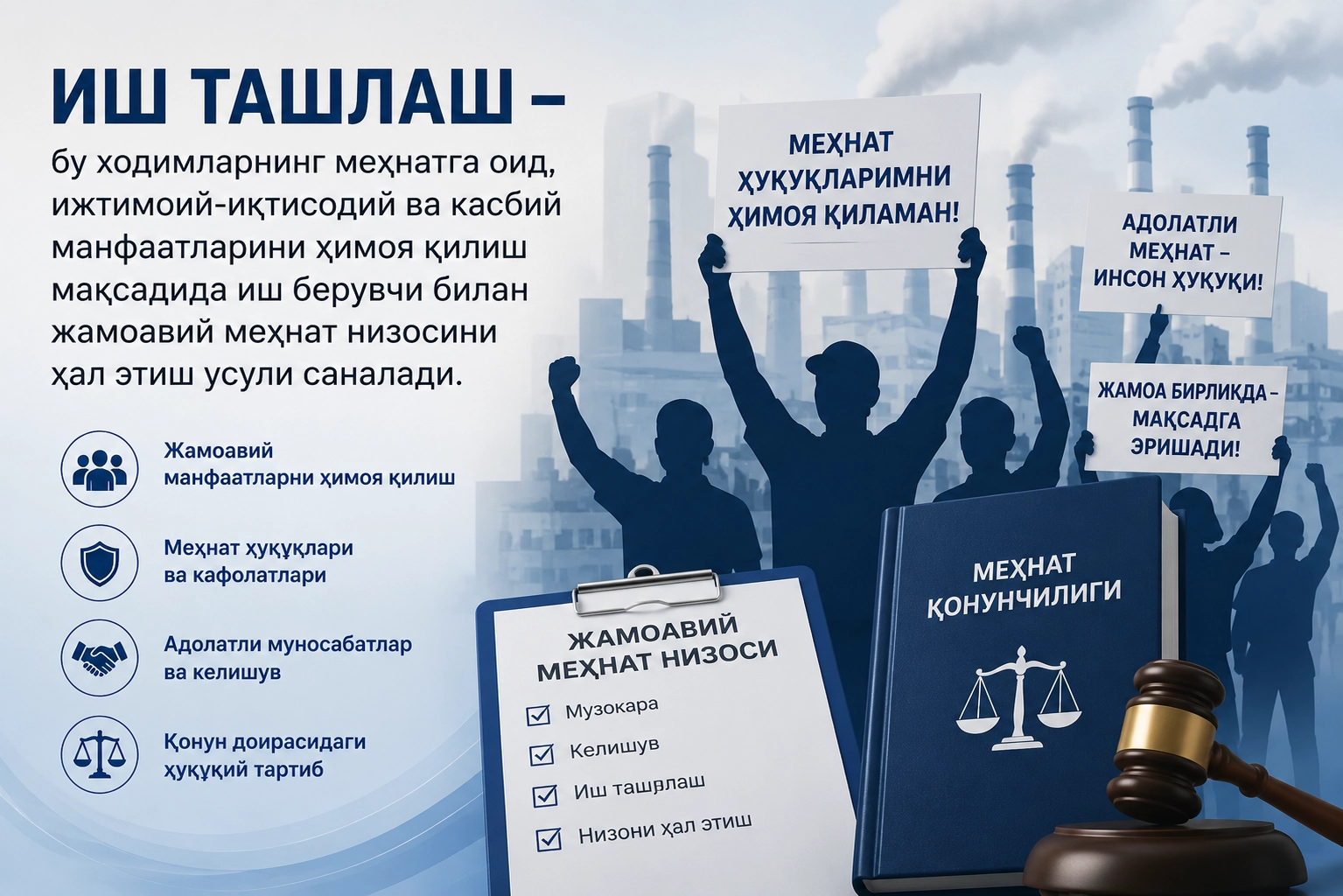 Қонунчиликка ўзгартириш: кимлар иш ташлашга ҳақли эмас?