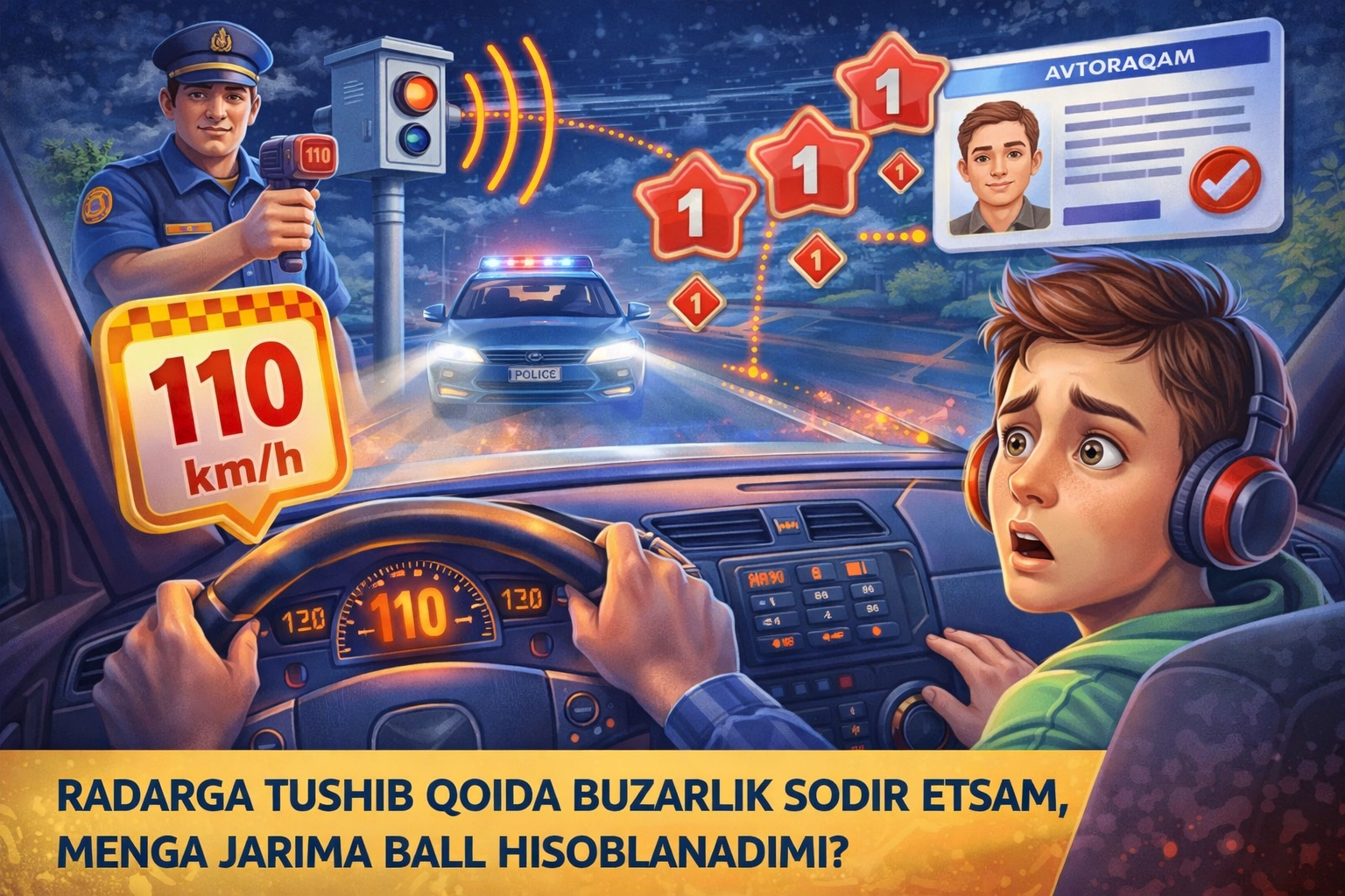 Радарга тушиб қоидабузарлик содир этсам, менга жарима балл ҳисобланадими?
