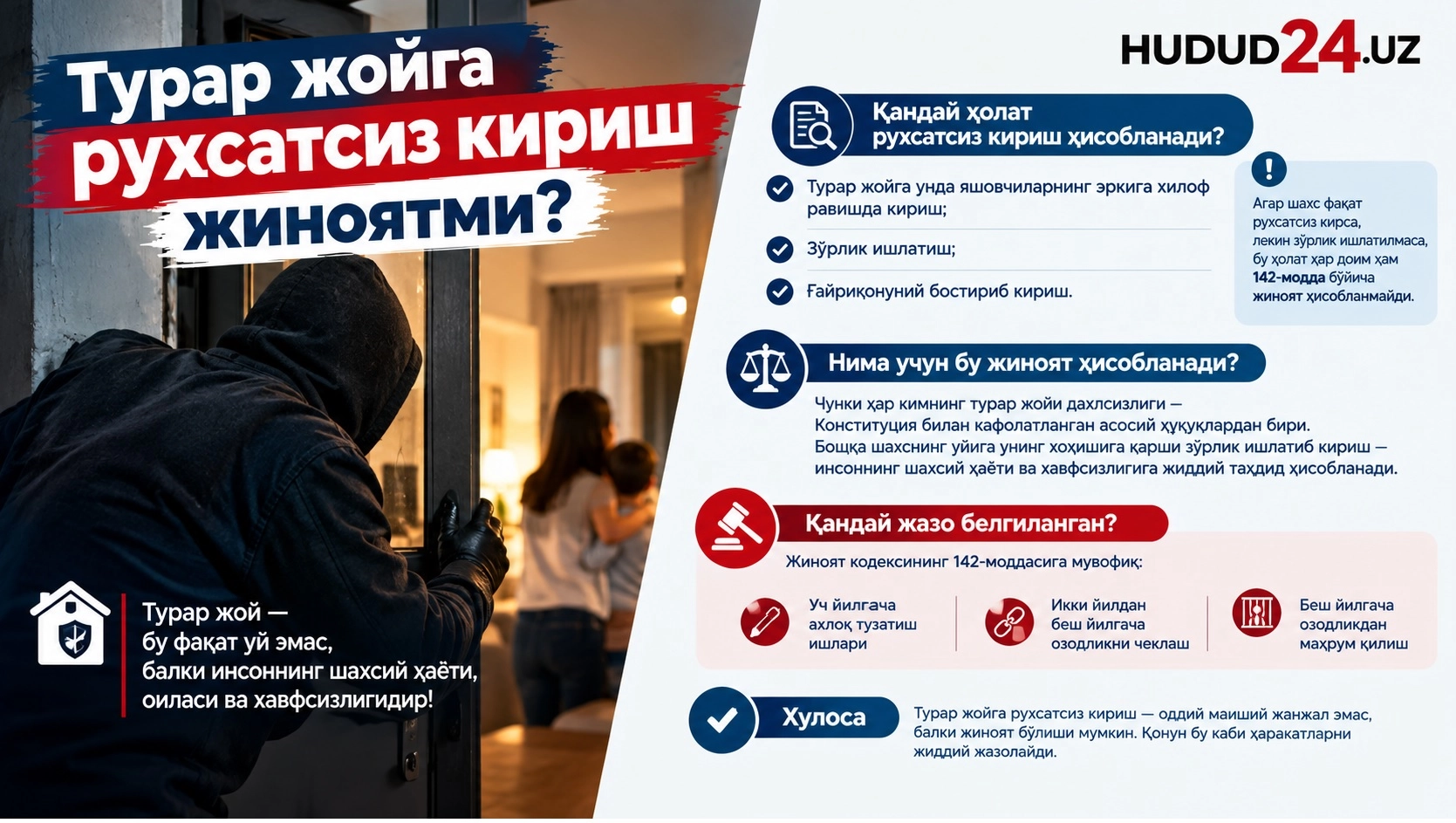 Турар жойга рухсатсиз кириш қандай ҳолатда жиноят ҳисобланади?