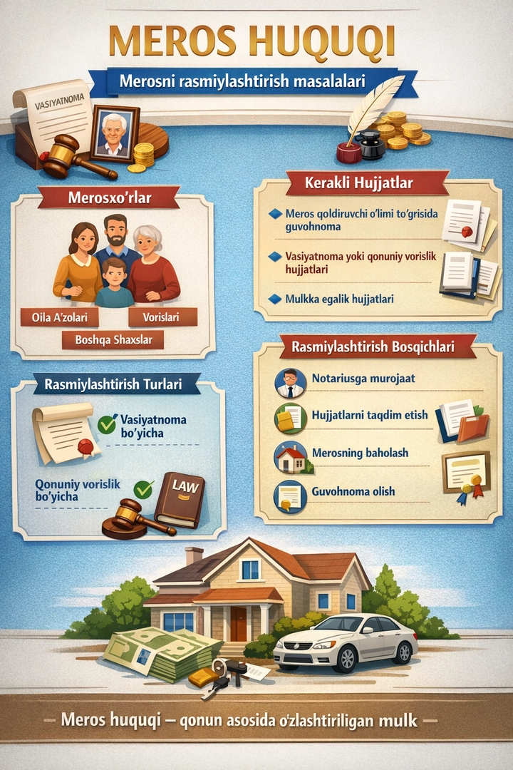Мерос ҳуқуқи: меросни расмийлаштириш масалалари