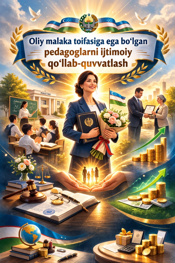 Олий малака тоифасига эга бўлган педагогларни ижтимоий қўллаб-қувватлаш бўйича  10 та саволга 10 та жавоб