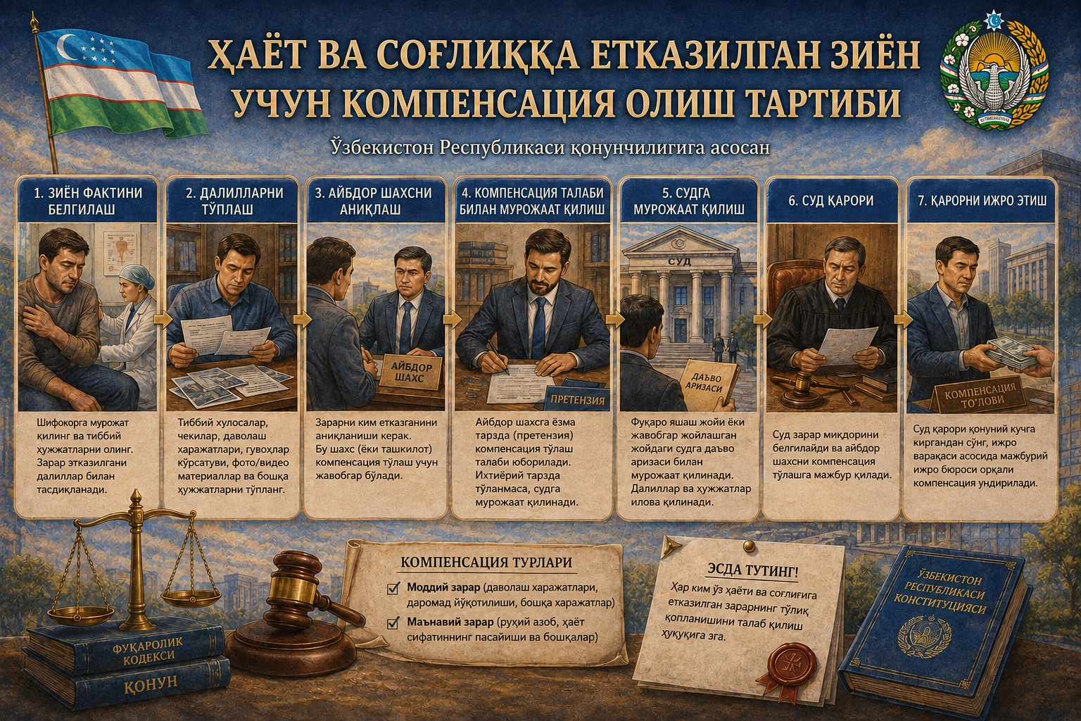 Ҳаёт ва соғлиққа етказилган зиён учун компенсация олиш тартиби қандай?