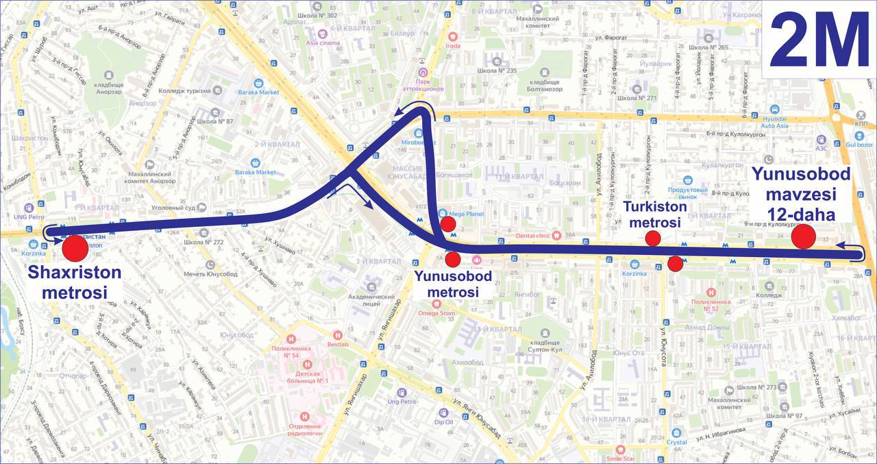 Эртадан бошлаб “Туркистон–Юнусобод–Шаҳристон” метро бекатлари оралиғида бепул метробуслар ҳаракати йўлга қўйилади